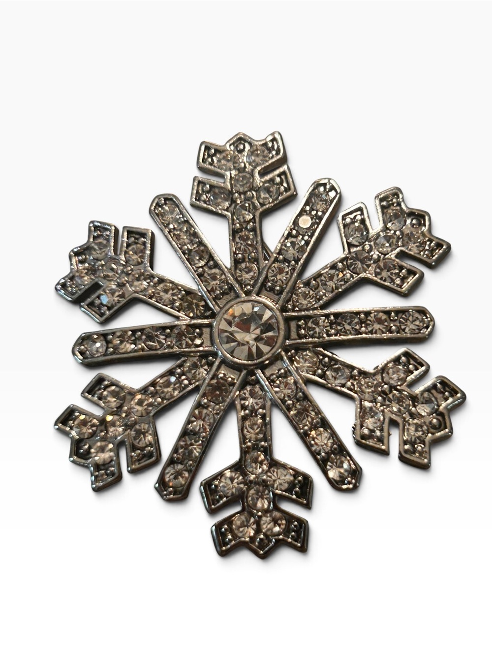 Monet Silver-Tone Crystal Snowflake Brooch